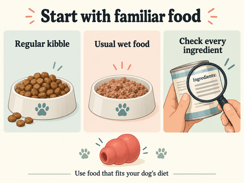 Original diagram of familiar foods and ingredient checks for KONG stuffing ideas