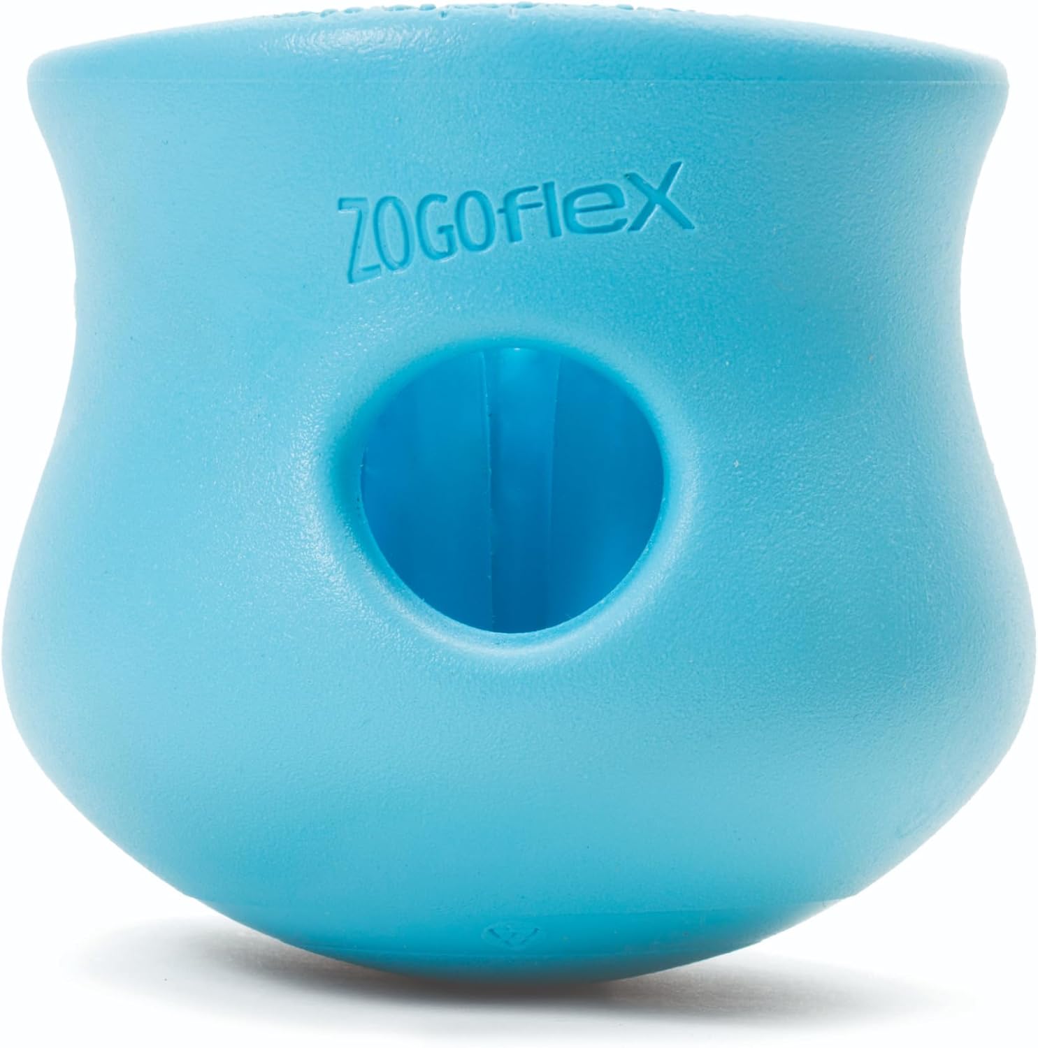 Aqua Blue West Paw Toppl food-puzzle toy with a side opening and embossed Zogoflex name