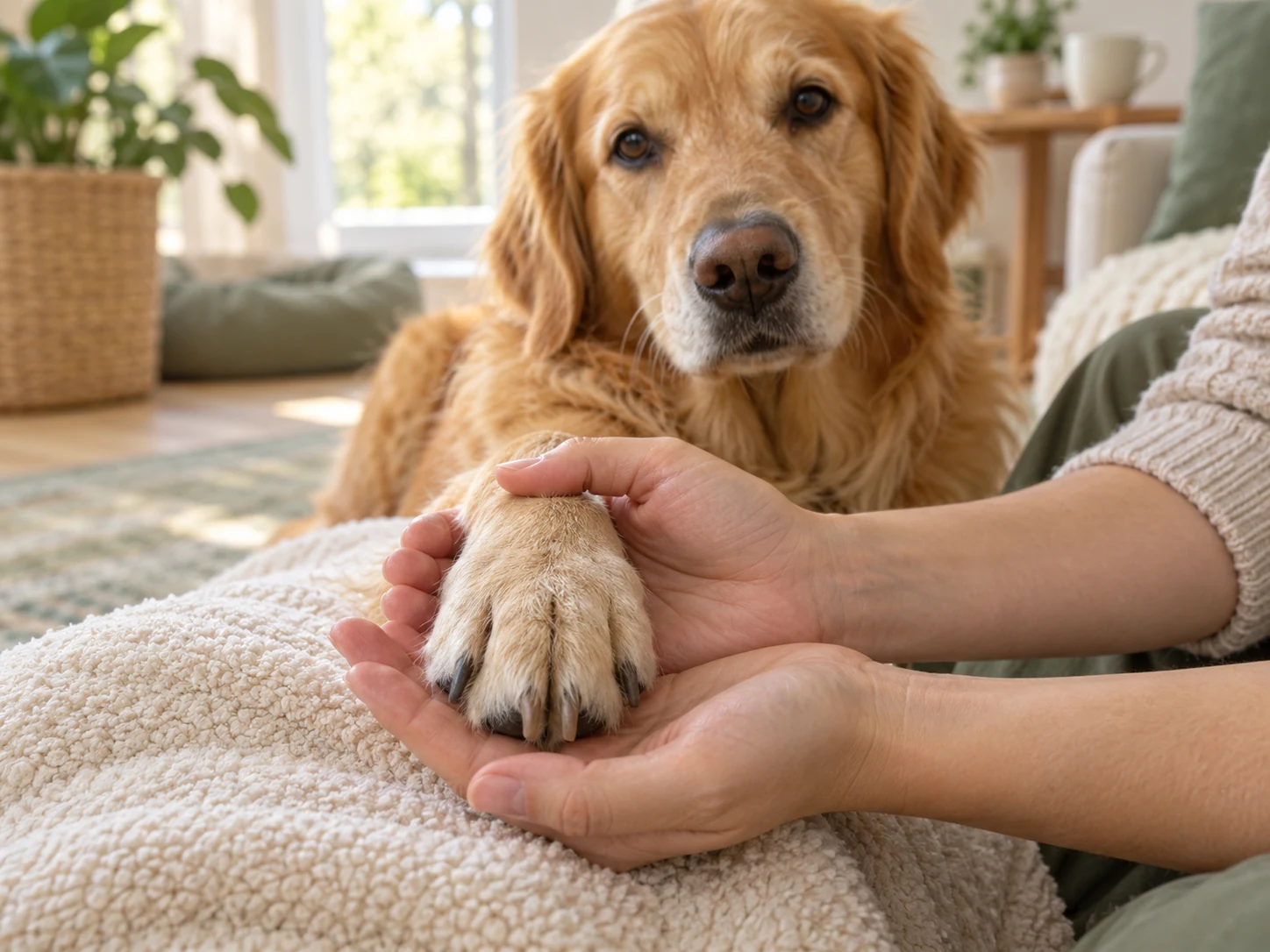 AI-created close view of observing a dog's resting paw and nails without a cutting tool.