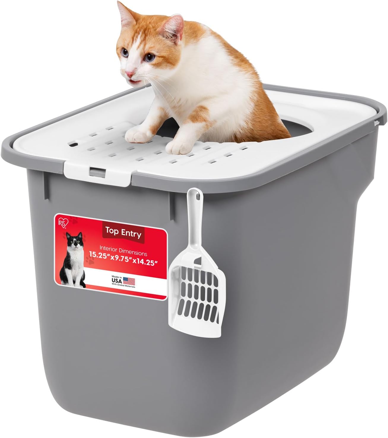 IRIS USA Large Top Entry Cat Litter Box, Hooded Privacy, Gray product image for the selected variant