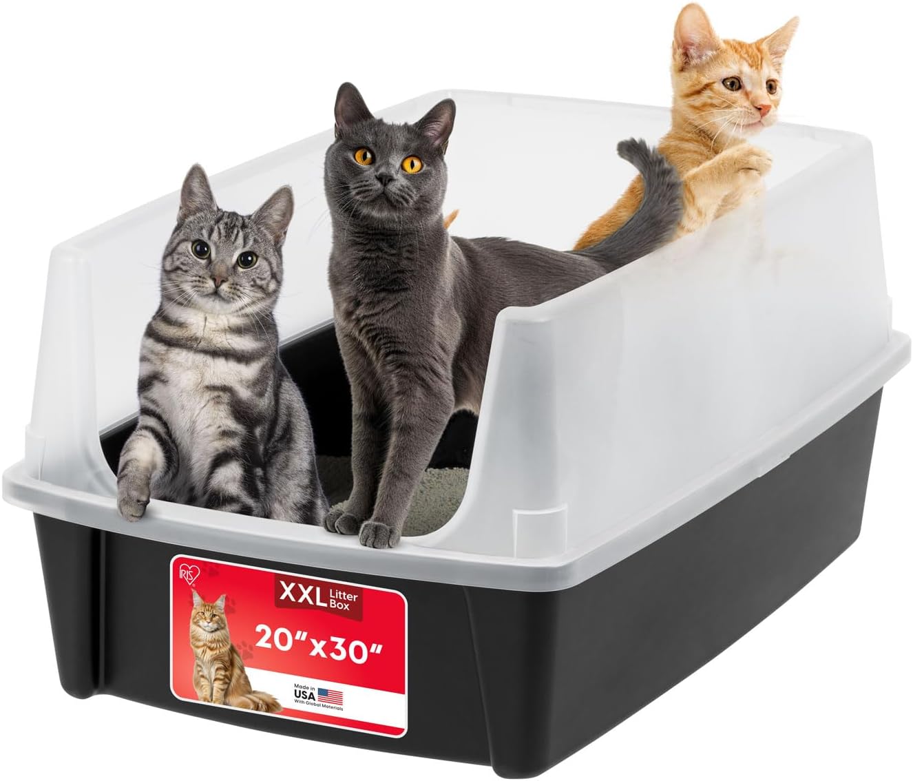 IRIS USA XX-Large High Sided Cat Litter Box, Scatter Shield, Black product image for the selected variant