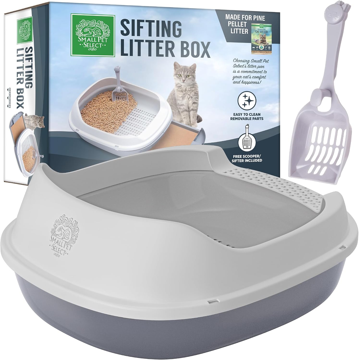 Small Pet Select Sifting Cat Litter Box, with Scoop & 5 Pee Pads product image for the selected variant