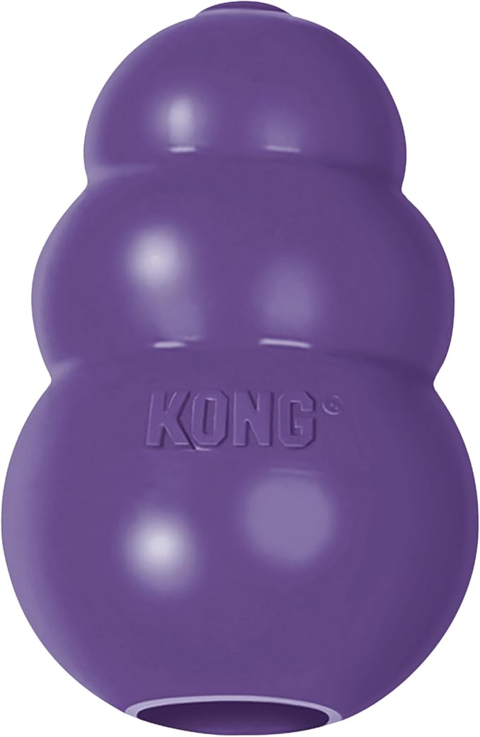 Purple three-lobed KONG Senior rubber toy with embossed KONG logo and visible large filling opening