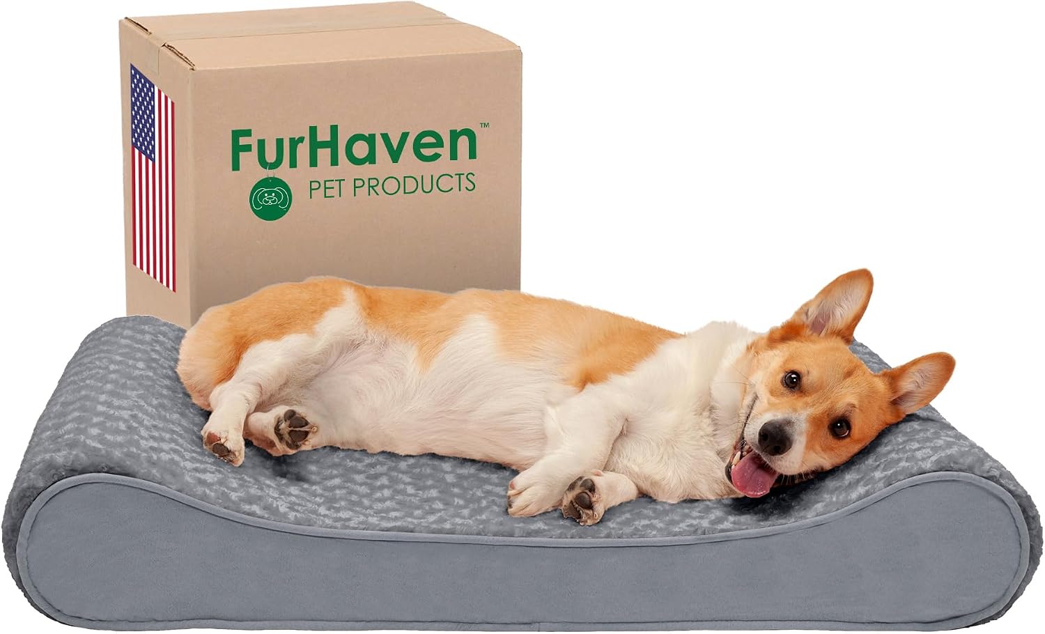 Furhaven Memory Foam Dog Bed for Large/Medium Dogs w/ Removable Washable Cover, For Dogs Up to 38 lbs - Ultra Plush Faux Fur & Suede Luxe Lounger Contour Mattress - Gray, Large product image for the selected variant