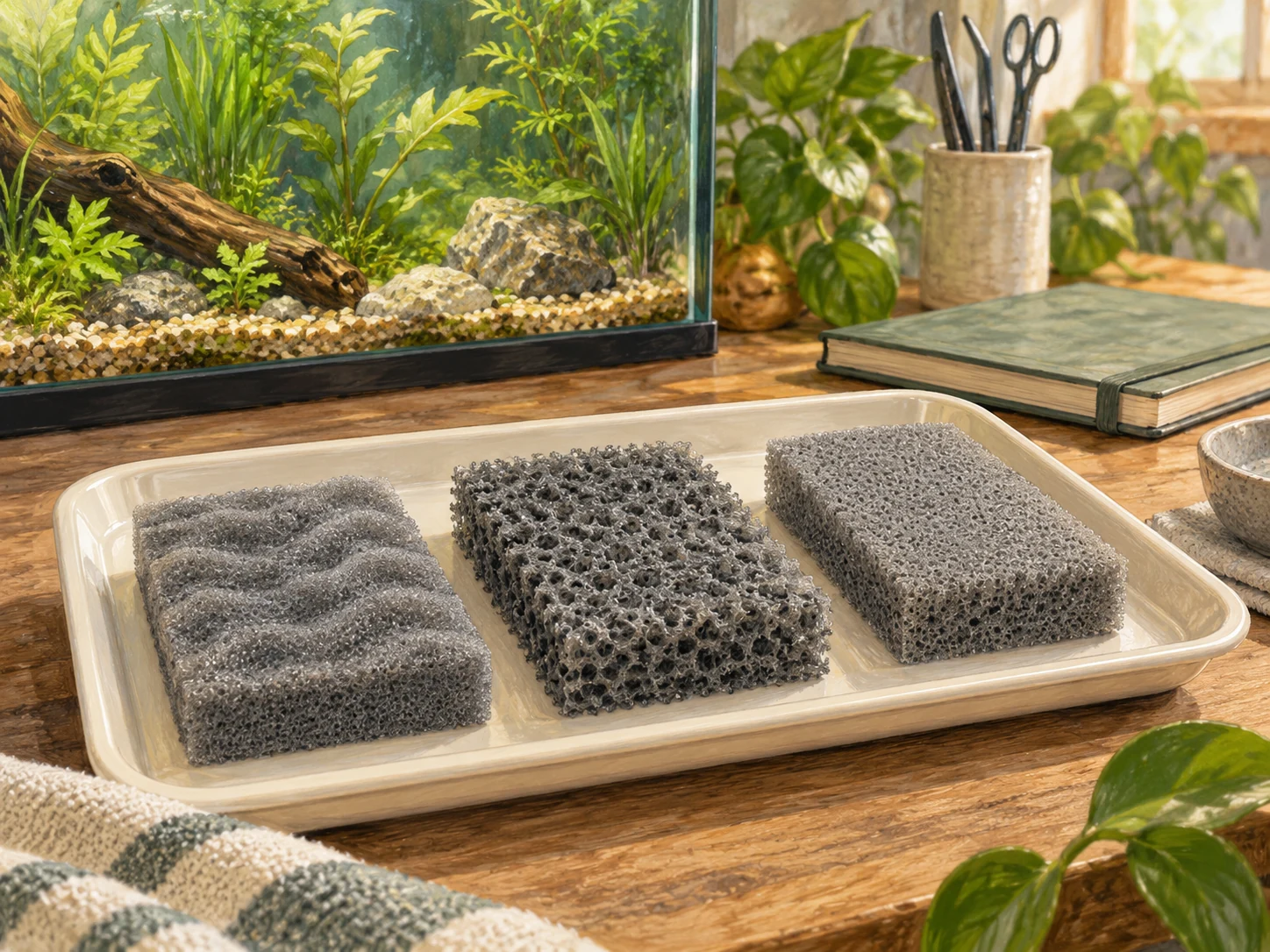 Generic porous foam samples illustrating individual identification of Fluval 307 filter media