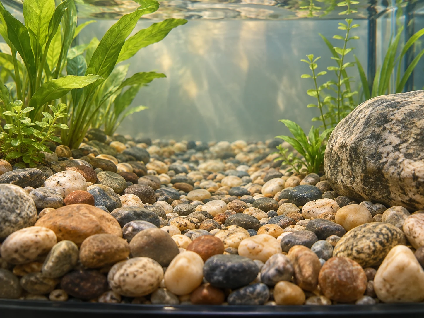 Coarse aquarium gravel and an open route between plants for assessing Fluval ProVAC fit