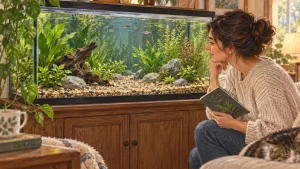 An aquarist reviewing access to a gravel aquarium before choosing a cleaning method