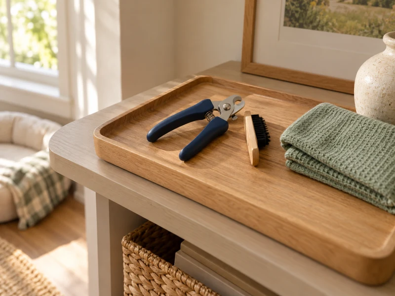 A dry generic nail clipper rests in a closed-tool tray after cleaning.