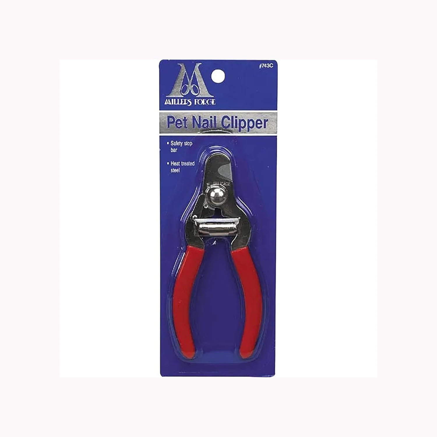 Original retail image of Millers Forge Steel Pet Nail Clipper 743C with Safety Stop Bar Small Medium Dog Updated Edition.