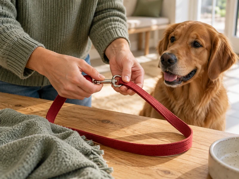Adult hands inspect an ordinary lead clip and stitching on a table.