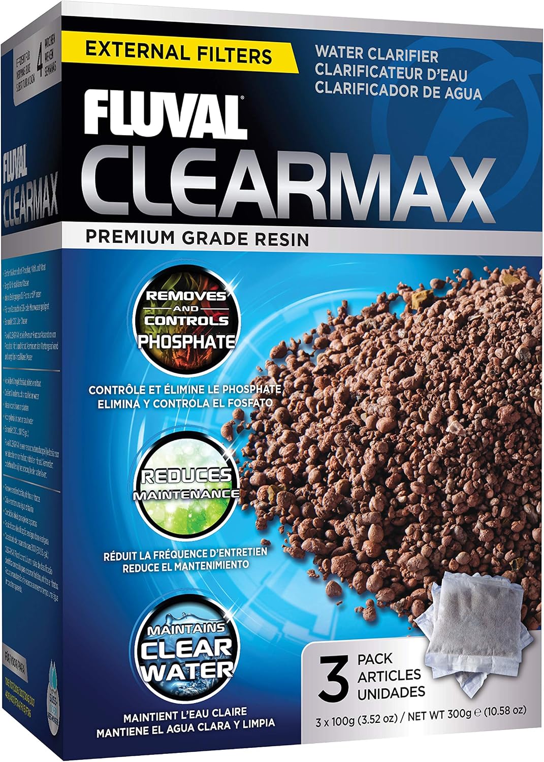 Original retailer photograph of the Fluval ClearMax A1348 box marked three 100 g bags.