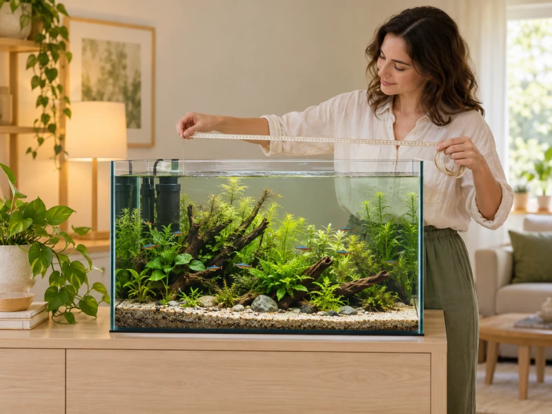 An adult checks working room outside an aquarium’s upper edge.