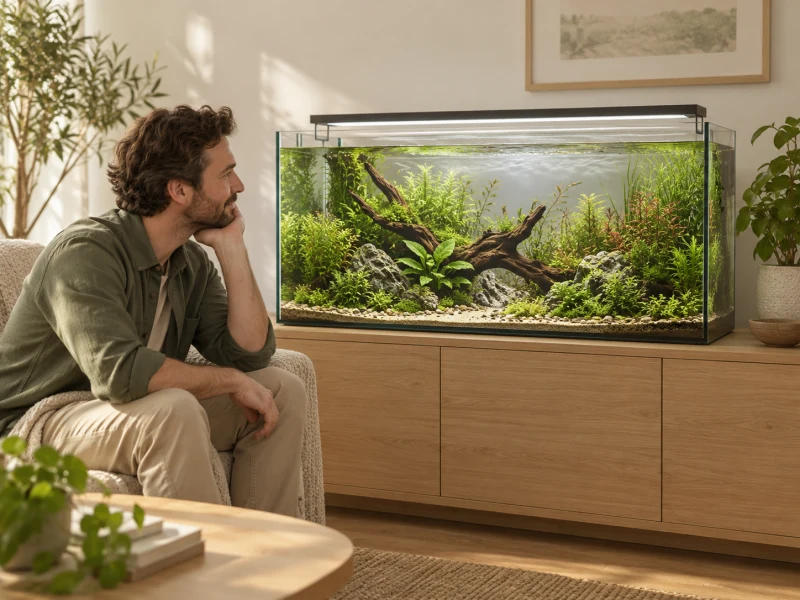 A person observes gentle movement at an aquarium’s surface.