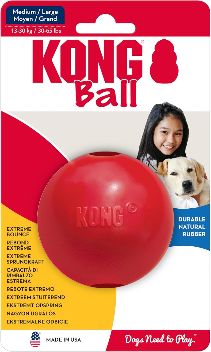 Original retailer photograph of KONG Ball with Hole, Natural Rubber Fetch Toy, Red, for Large/Medium Dogs.