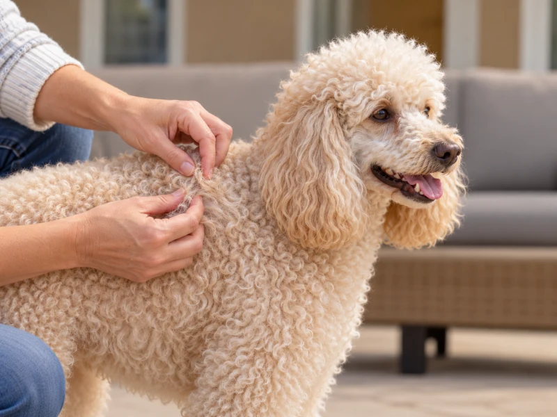 Hands gently part a small area of cream poodle curls.