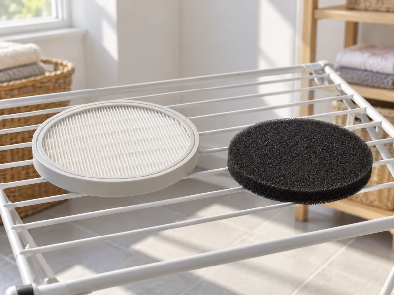 Generic removable filters sit separately on an open drying rack.