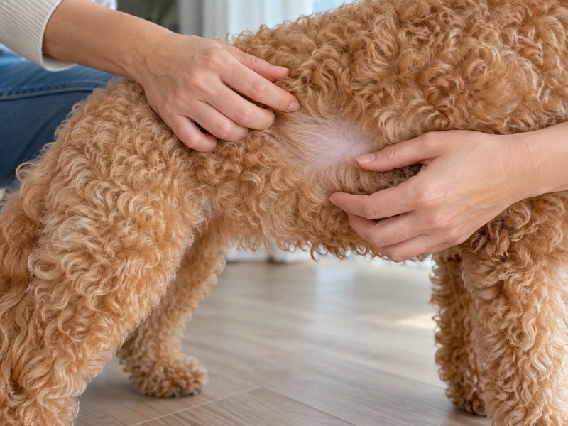 Gentle body-coat visibility check before a dog haircut at home, without cutting tools.