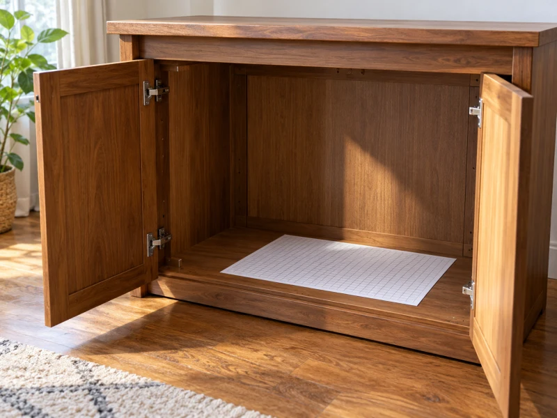 An empty cabinet illustrates checking Fluval FX2 access beyond body dimensions.