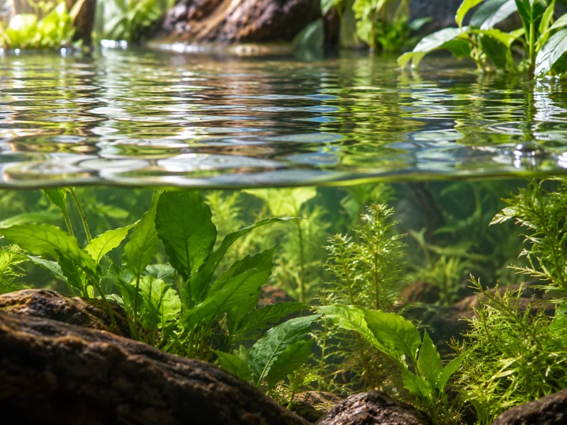 Gentle aquarium-surface ripples illustrate observing water movement.