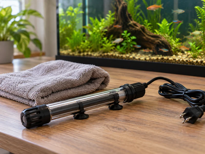 A dry unplugged generic heater rests on a towel for a maintenance concept.