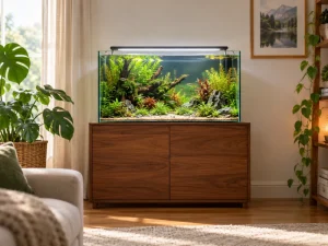 A planted aquarium illustrates Fluval Quick Clear filter-media planning.