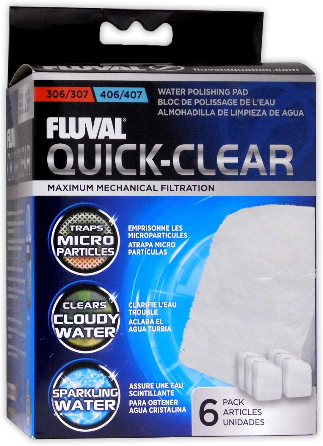 Fluval Quick-Clear A244 water polishing pads, 6-pack for 306/406/307/407 original retailer product image